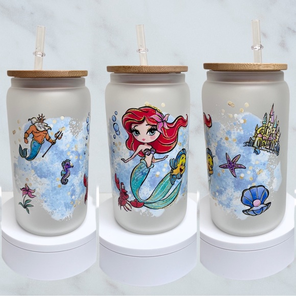 Aeliks Other - Ariel Little Mermaid Handmade Libbey Glass Cup